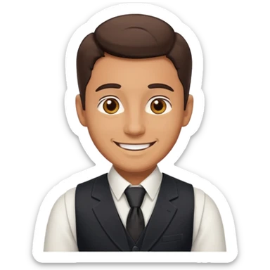 portrait of adult man, wearing a formal vest, smiling face sticker