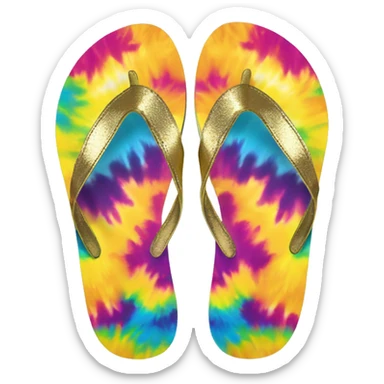 Realistic metallic gold and tie dye pair of summer flip flops isolated. sticker