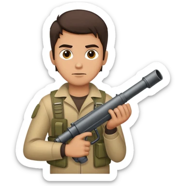 medium skin tone guy with darker hair holding a bazooka sticker