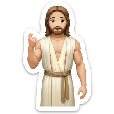 fullbody jesus christ jacked, sleeveless white robe and arms crossed sticker
