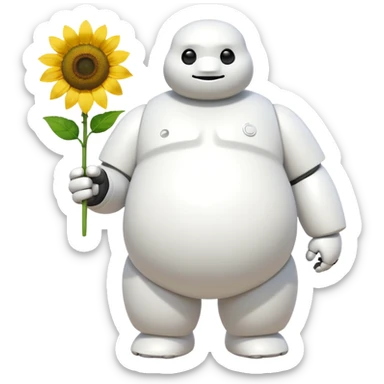 Baymax from Big Hero 6 holding unflower In one hand  sticker