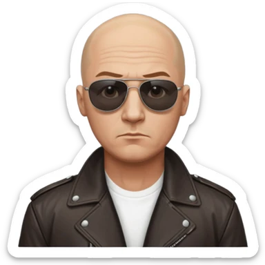 Bald Russian 1990s gangster emoji, leather jacket, , serious face sticker