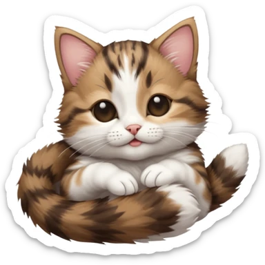 dark brown tabby and white kitten eyes closed whilst in funny positions stretched out and  upside down sticker