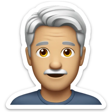 Man with gray hair parted in the middle and glass sticker