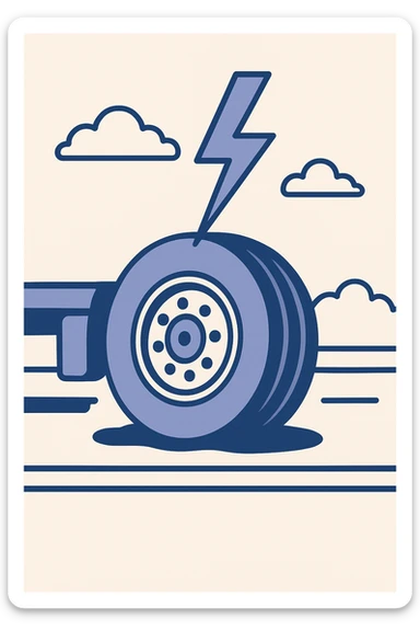 flat semi truck tire on a highway being struck by lightning, dramatic, dynamic, flat illustration style sticker