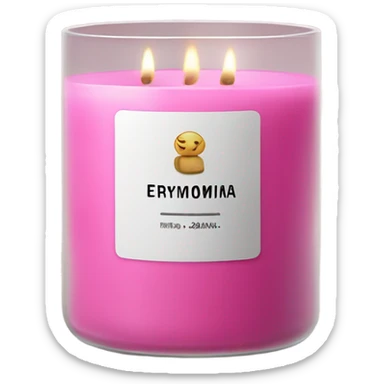 A pink candle in a glass with a white sticker and the inscription eryomina candle sticker