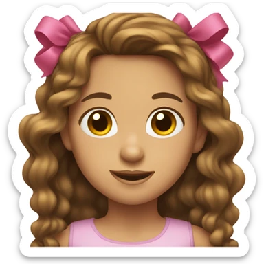 girl with brown wavy hair and a bow sticker