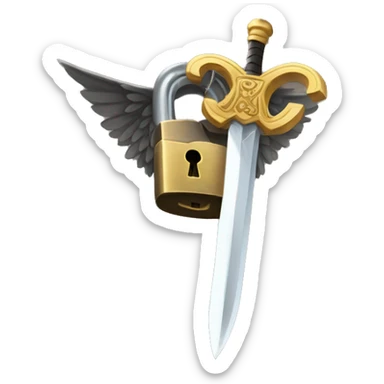 a lock with wings and arms holding a sword, the lock is holding a sword, big lock sticker