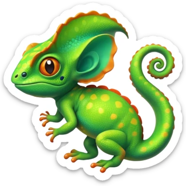 exotic chameleon character, vibrant colors, curled tail, cute style, 3D cartoon, mobile game icon style, clean background, no text, no watermark
 sticker