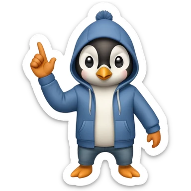 determined anthropomorphised penguin in a hoodie and jeans with fist raised, dynamic action sticker