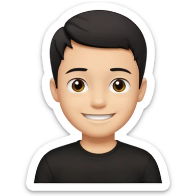 a boy wearing black t-shirt, has black short hair and no glasses, smiling brightly sticker