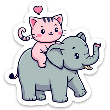 pink cat riding an elephant  sticker