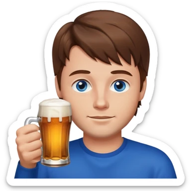 A guy with brown haies and blue eyes  that drinks a beer sticker