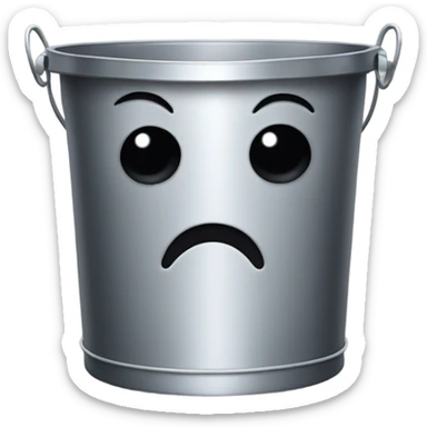 A metal bucket with (black dot Kirby eyes) sticker