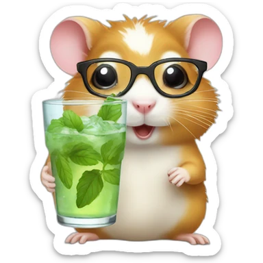 hamster with glasses on a wheel drinking mojito sticker