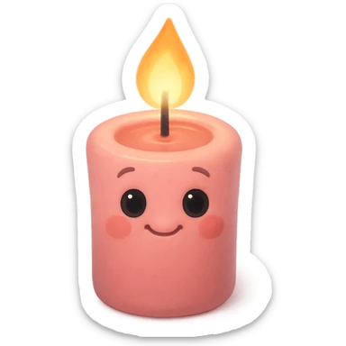 Draw a pink, Pixar-style candle with a flame. The candle should be visible from the front and top. sticker