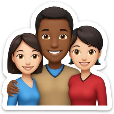 Black man with   with two women one black one Chinese  sticker