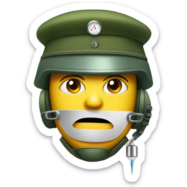 face withthermometer and military helmet sticker