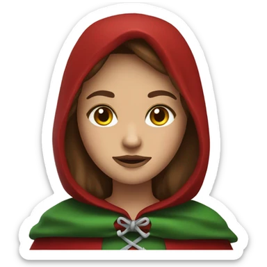 Red Riding Hood based on my own emoji with brown hair, a red hood and very green eyes and long dark eyelashes  sticker