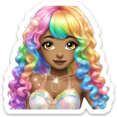 hime gyaru girl, rainbow hair, colorful makeup, sparkle sticker