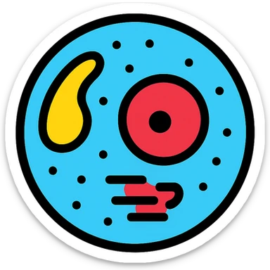 Zelle, deren Inhalt leuchtet in verschiedenen Farben (z. B. blau für Wasser, rot für Proteine, gelb für Lipide). sticker