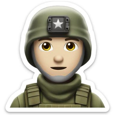 white male, pale skin, call of duty dark mask, green camo tactical gear, combat boots, black beanie, hazel eyes sticker