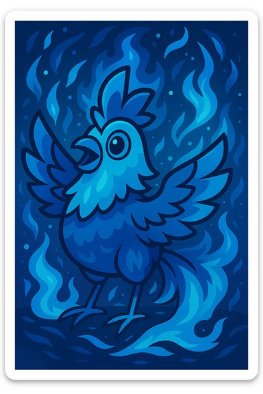 Make the magical fire chicken blue, keep vibrant fantasy style with vivid colors and fantasy elements. sticker