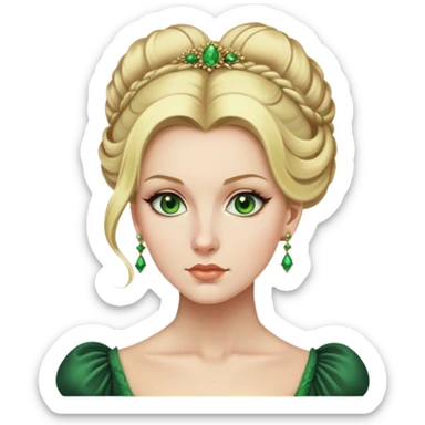 lady with Pale complexion, sharp features, high cheekbones, Blonde hair, green eyes, Regency-era elaborate updo sticker
