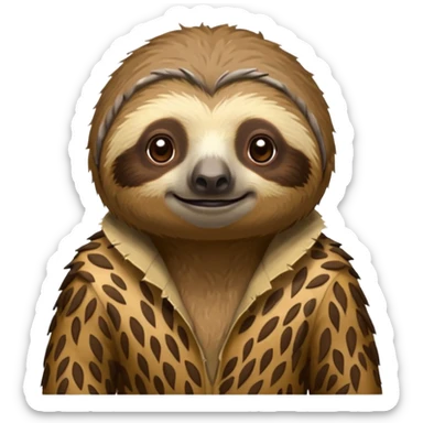 sloth in ragged animal skin clothes sticker