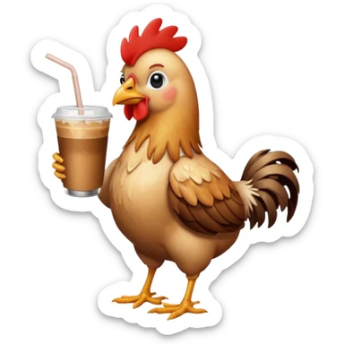 Chicken drinking iced coffe sticker