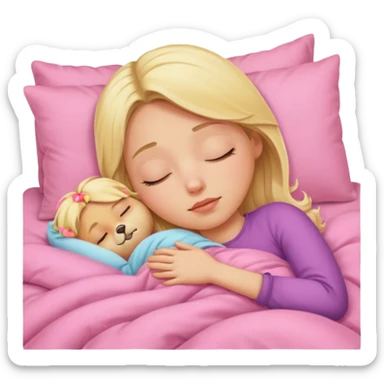 Blonde girl sleeping pink bedding  sticker