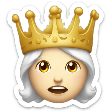 A female mozzarella with an angry face who is wearing a crown sticker