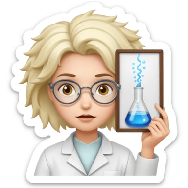 Girl mad scientist holding large blank sign sticker