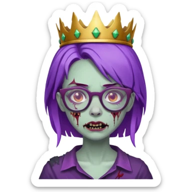 crowned woman zombie with glasses and purple hair  sticker