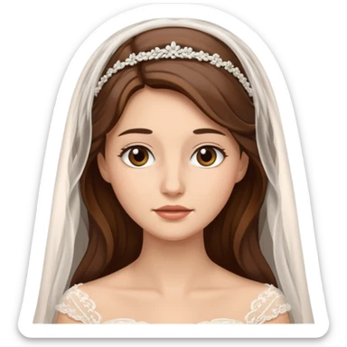 Blonde skin bride with a long veil with brown hair with a chin on her face sticker