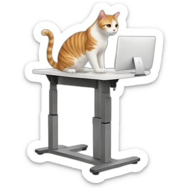 a cat which is standing up at a standing desk sticker