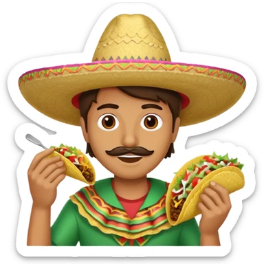 Mexican eating tacos with sombrero  sticker