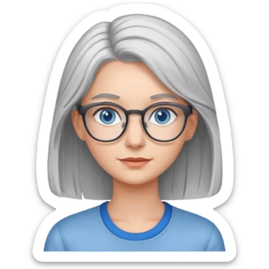 Grey haired emoji with blue eyes and glasses female young longer hair sticker
