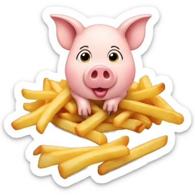 pig eat french fries sticker