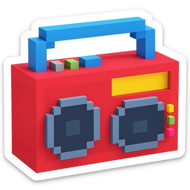 A boombox in voxel style, side view, red color sticker