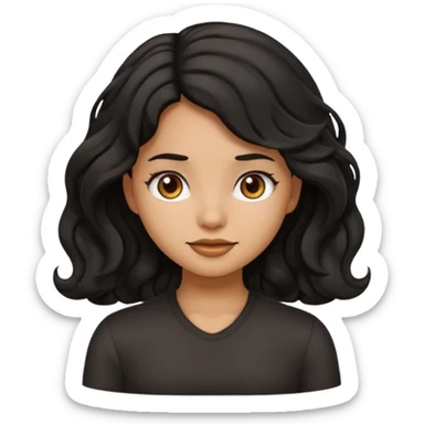 Girl emoji with black wavy hair and tan skin sticker