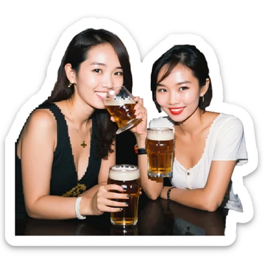 marion drinking beer with thai lady sticker
