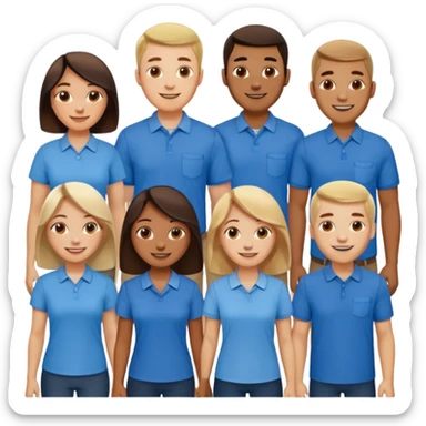 CREA UN EMOJI DE 7 PERSONAS HOMBRES Y MUJERES, CON CAMISA AZUL SOLO 7 SIETE PERSONAS CUERPO COMPLETO sticker