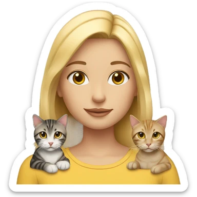 Blonde girl with two tabby cats sticker