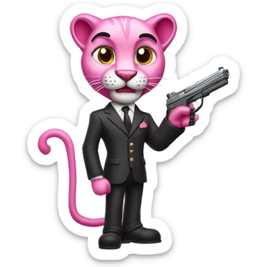 pink panther with toy gun and suit sticker