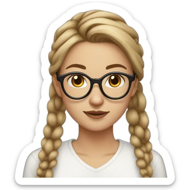 white women, light brown hair, big round glasses, high ponytail sticker