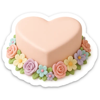 heart-shaped fondant cake with floral border sticker