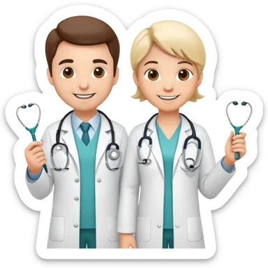 Two cartoon doctor characters with medical equipment sticker