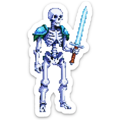 menacing skeleton with a glowing sword sticker