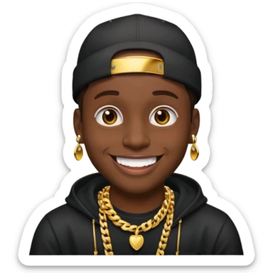 rapper emoji pointing at the camera, big smile, flashy jewelry sticker